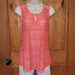 Maurices Coral‎ Lace Keyhole Blouse